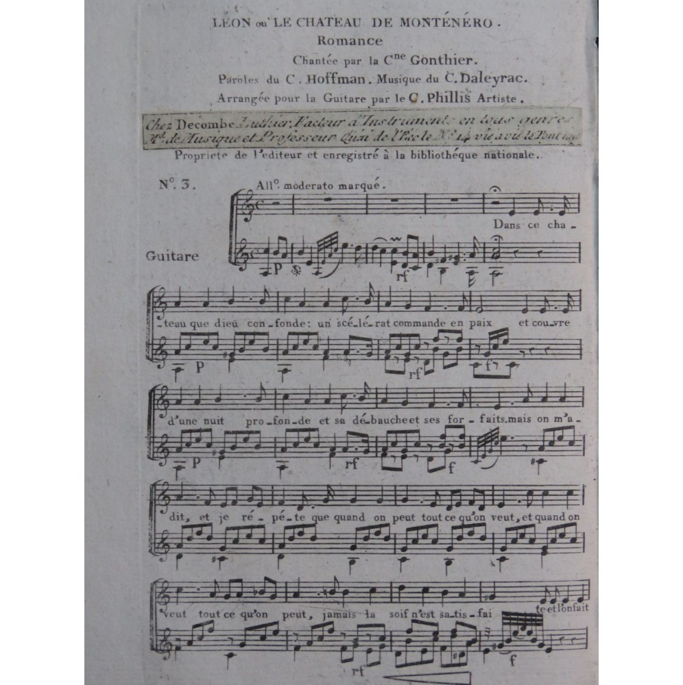 DALAYRAC Nicolas Léon No 3 Romance Chant Guitare ca1820