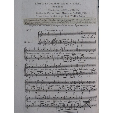 DALAYRAC Nicolas Léon No 3 Romance Chant Guitare ca1820