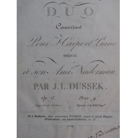 DUSSEK J. L. Duo Concertant op 73 Harpe ca1815