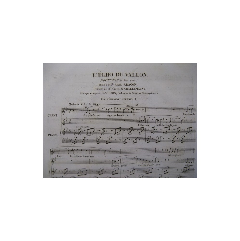 PANSERON Auguste L'Echo du Vallon Piano Chant 1833