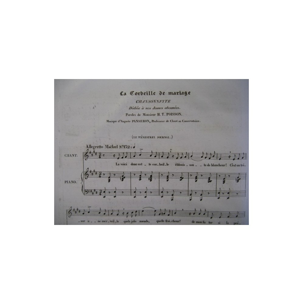 PANSERON Auguste La Corbeille de Mariage Piano Chant 1833