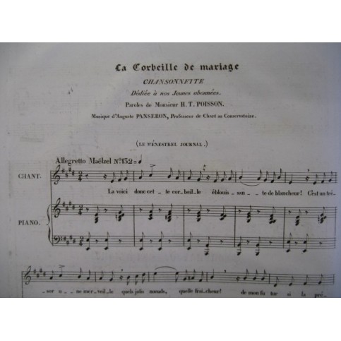 PANSERON Auguste La Corbeille de Mariage Piano Chant 1833