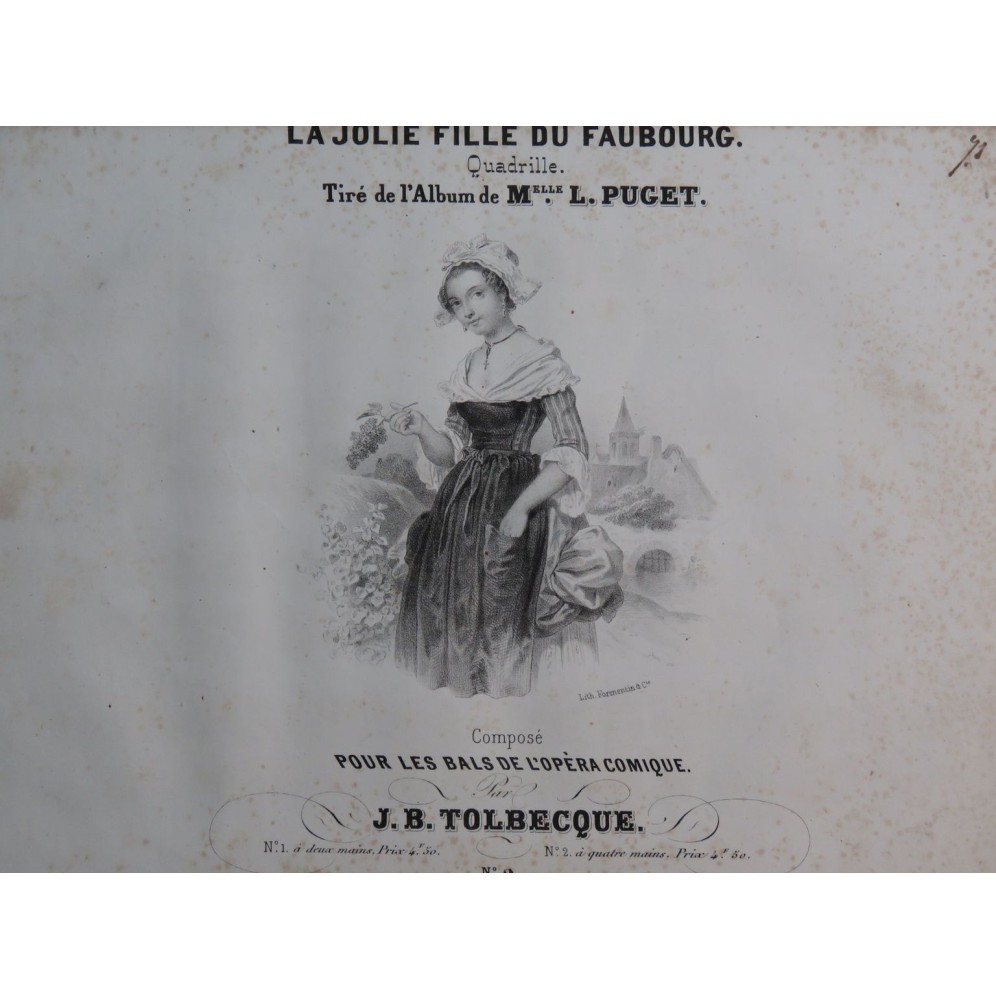 TOLBECQUE J. B. La Jolie Fille du Faubourg Quadrille Piano 4 mains ca1840