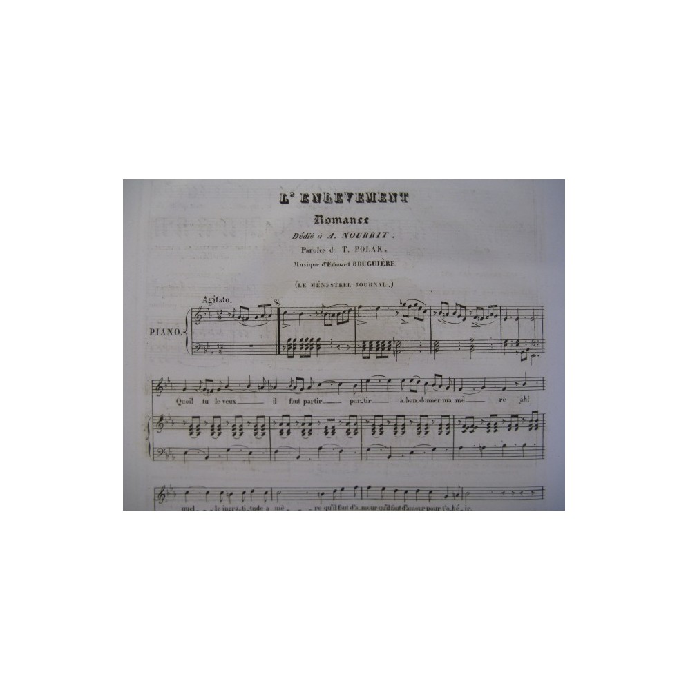 BRUGUIERE Edouard L'Enlevement Piano Chant 1834