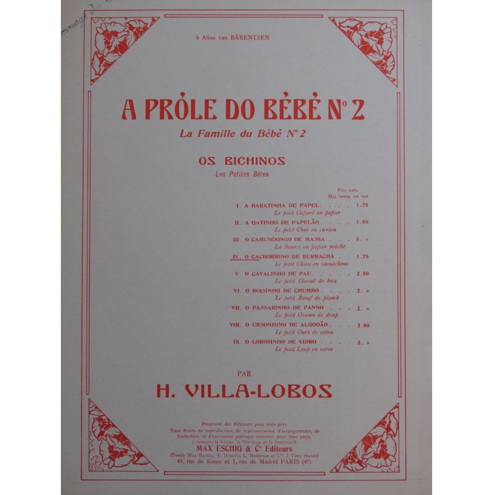 VILLA-LOBOS Heitor O Cachorrinho de Borracha Piano 1927