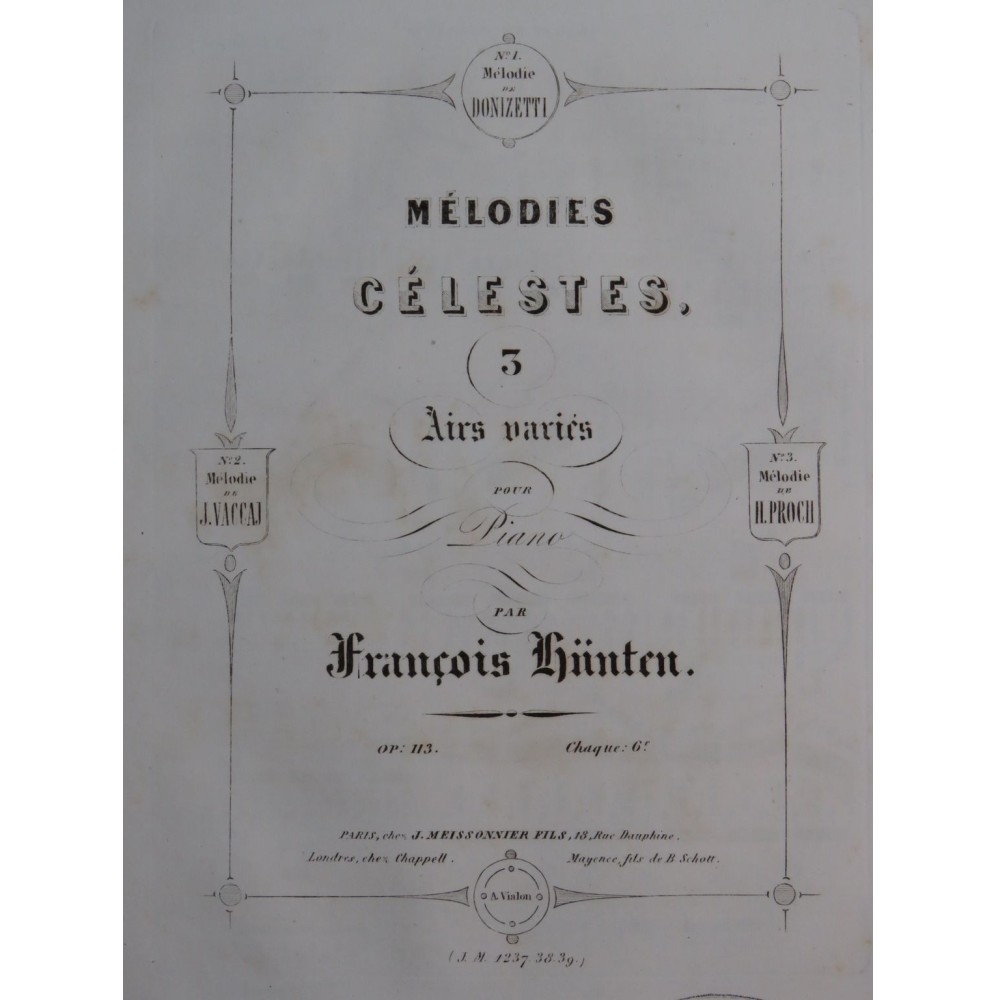 HÜNTEN François Mélodie de J. Vaccaj op 113 Piano ca1840