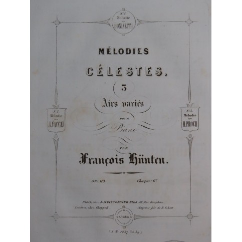 HÜNTEN François Mélodie de J. Vaccaj op 113 Piano ca1840