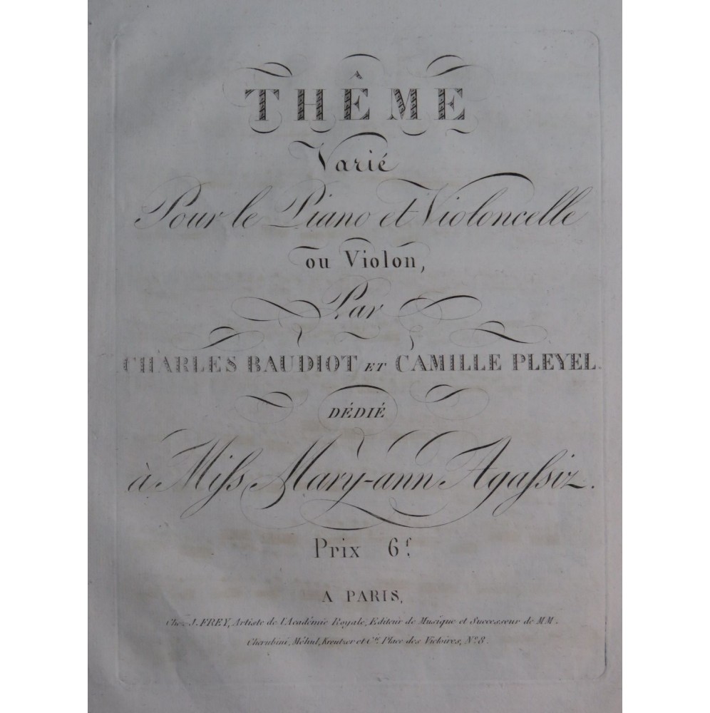 BAUDIOT Charles PLEYEL Camille Thême Varié Violoncelle ou Violon ca1820