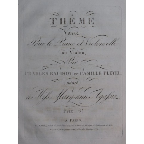 BAUDIOT Charles PLEYEL Camille Thême Varié Violoncelle ou Violon ca1820