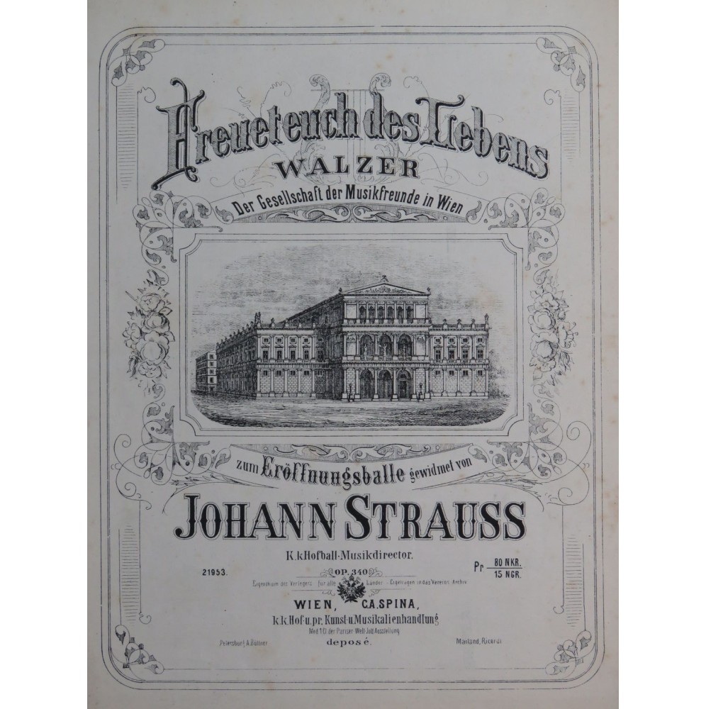 STRAUSS Johann Freuet Euch Des Lebens op 340 Piano 1870