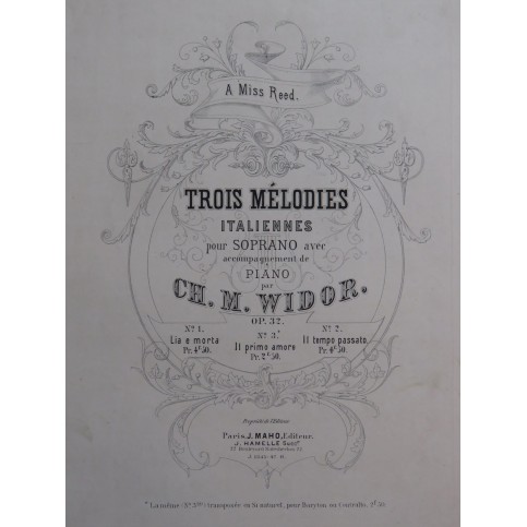 WIDOR Ch. M. Il Primo Amore Chant Piano ca1876