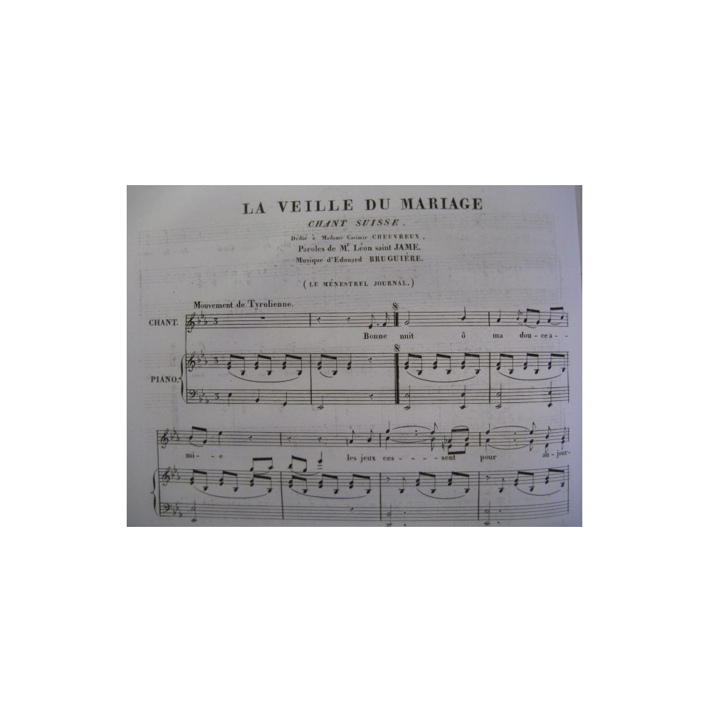 BRUGUIÉRE Edouard La Veille du Mariage Piano Chant 1834