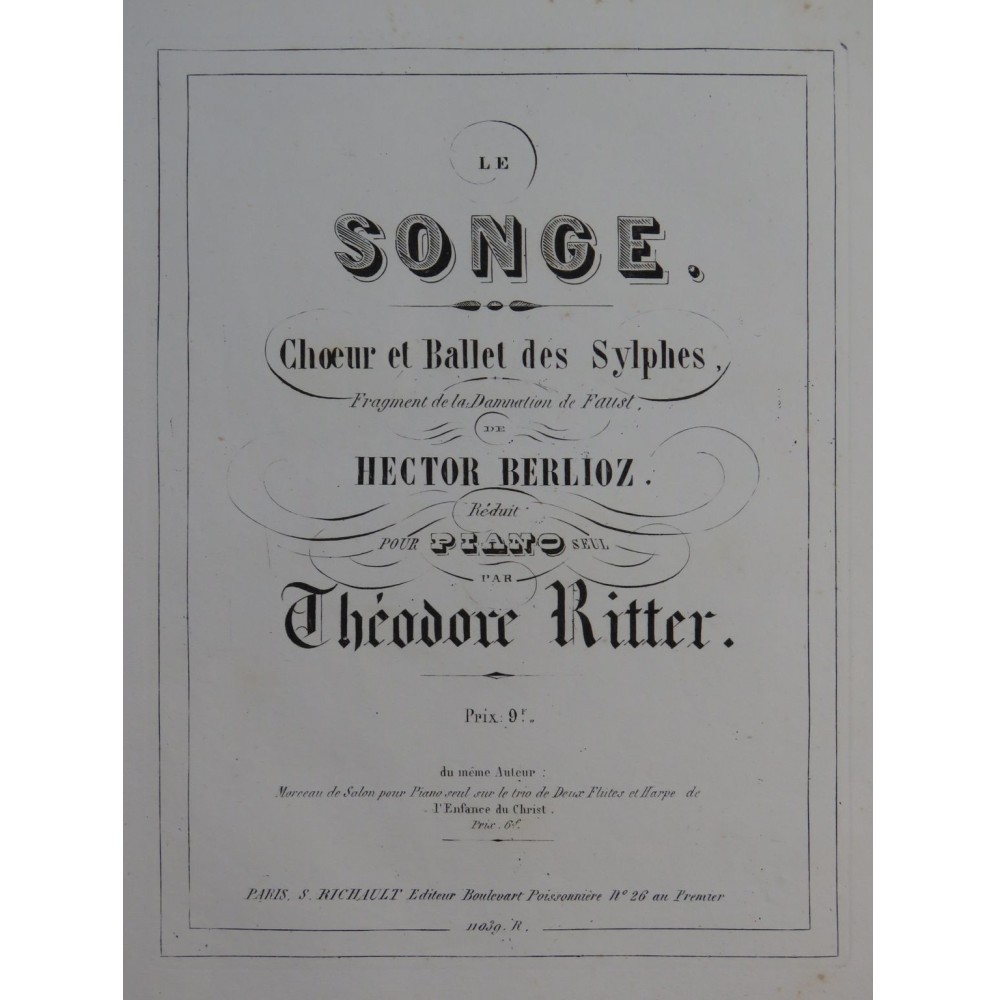 BERLIOZ Hector Le Songe Choeur et Ballet des Sylphes Piano ca1855