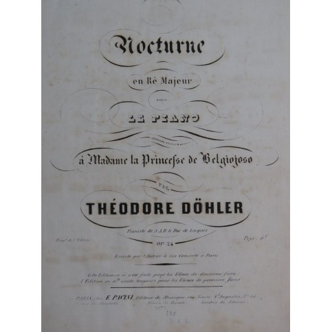 DÖHLER Théodore Nocturne en Ré Majeur op 24 Piano ca1840