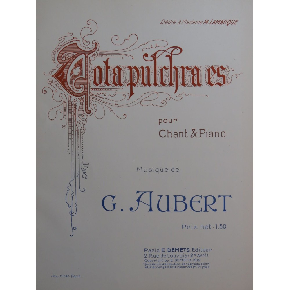 AUBERT Gaston Tota Pulchra Es Chant Piano 1912