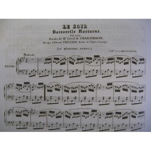 THÉNARD Etienne Le Soir Piano Chant 1834﻿