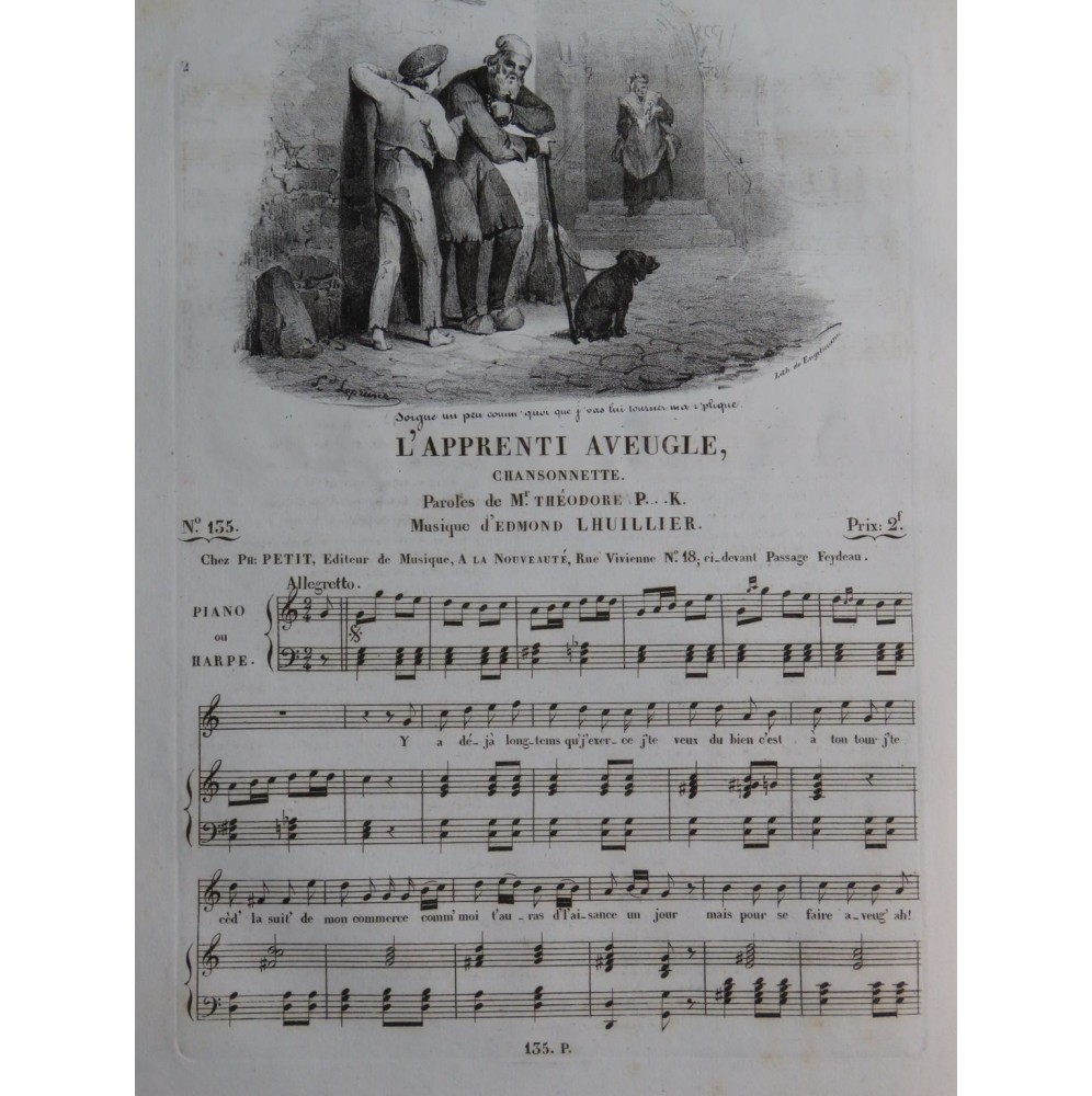 LHUILLIER Edmond L'Apprenti Aveugle Chant Piano ou Harpe ca1830