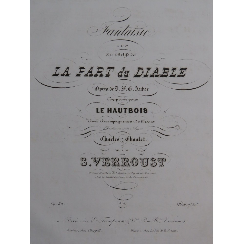 VERROUST Stanislas Fantaisie La Part du Diable op 30 Piano Hautbois ca1845