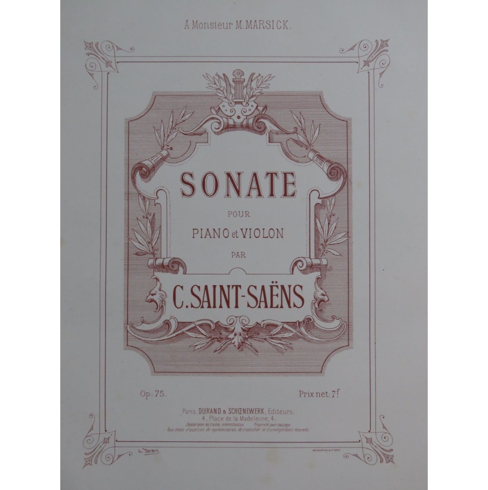 SAINT-SAËNS Camille Sonate op 75 Piano Violon 1885