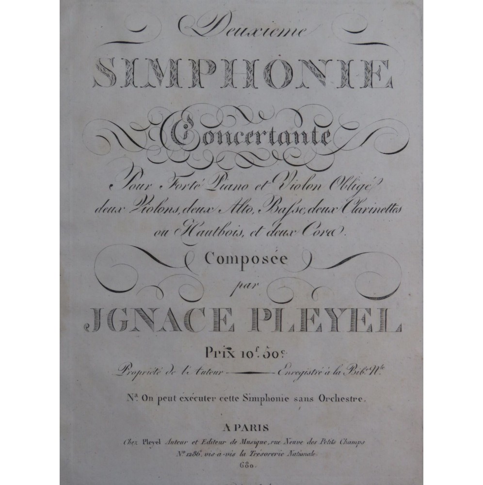 PLEYEL Ignace Symphonie F Major B. 115 Piano 1802