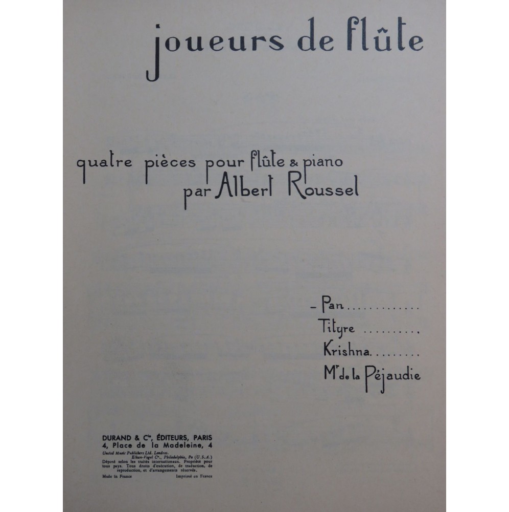 ROUSSEL Albert Joueurs de Flûte No 1 Pan Piano Flûte 1925