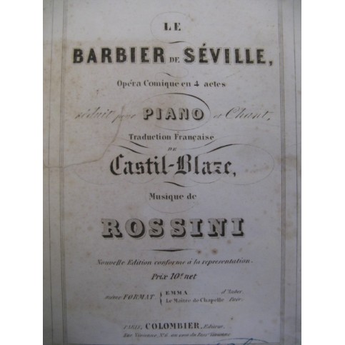 ROSSINI Gioachino Le Barbier de Seville Opéra ca1850