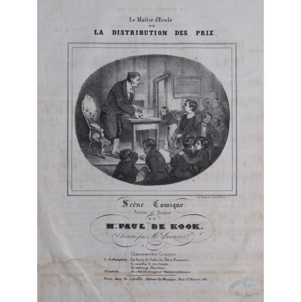 DE KOOK Paul La Distribution des prix Chant Piano ca1850