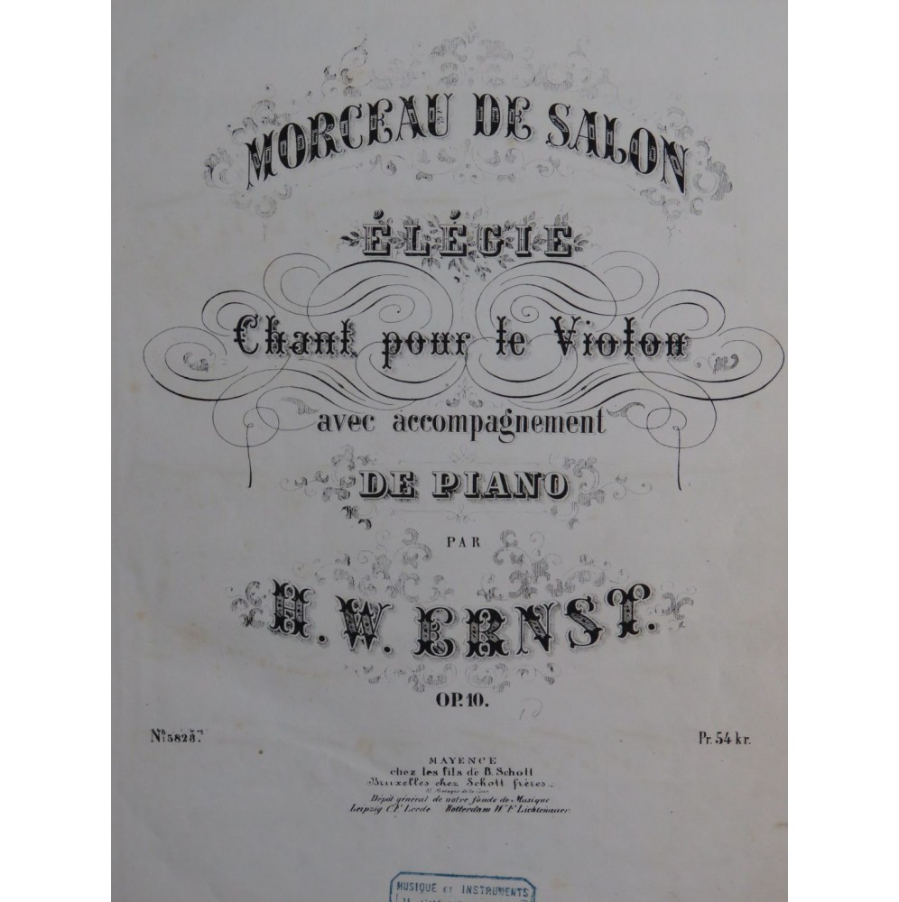 ERNST H. W. Élégie op 10 Piano Violon ca1840