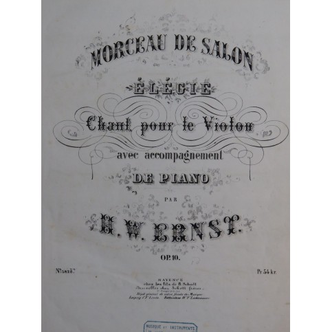 ERNST H. W. Élégie op 10 Piano Violon ca1840