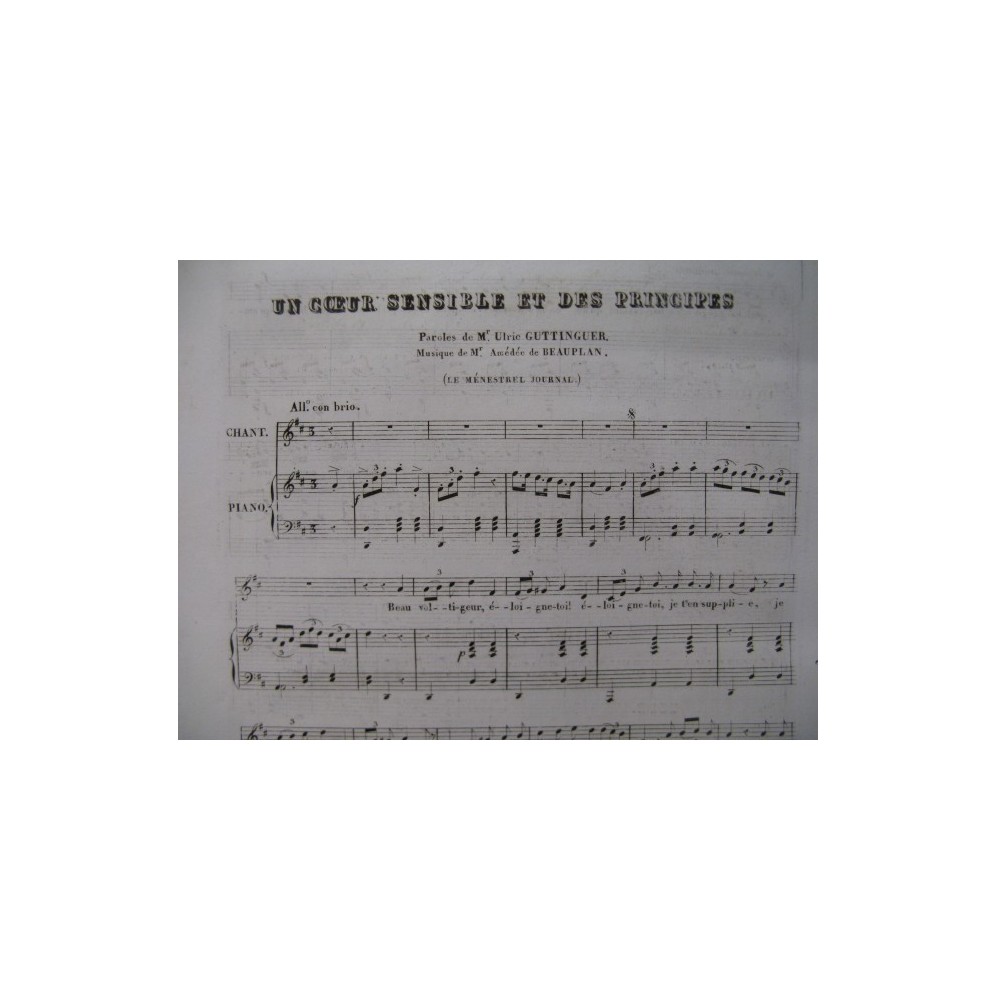 DE BEAUPLAN Amédée Un Coeur sensible Piano Chant 1834