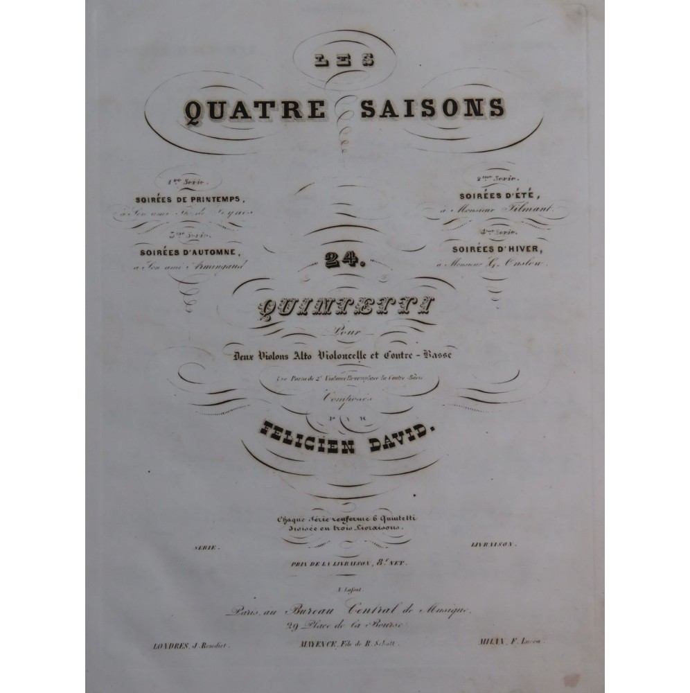 DAVID Félicien Les Quatre Saisons Soirées d'Automne No 1 Quintette 1845