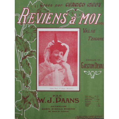 PAANS W. J. Reviens A Moi Piano 1910