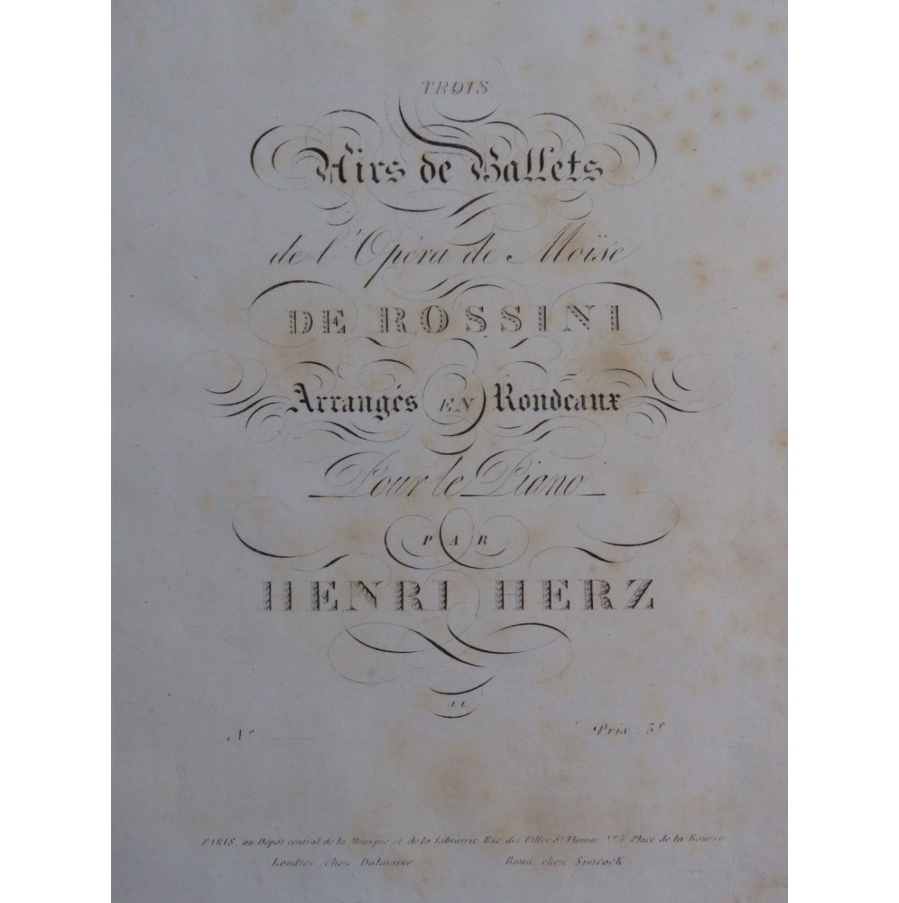 HERZ Henri Airs de Ballets Moïse Rossini No 2 Piano ca1827