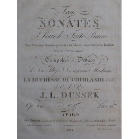 DUSSEK J. L. Trois Sonates op 69 Violon ca1810