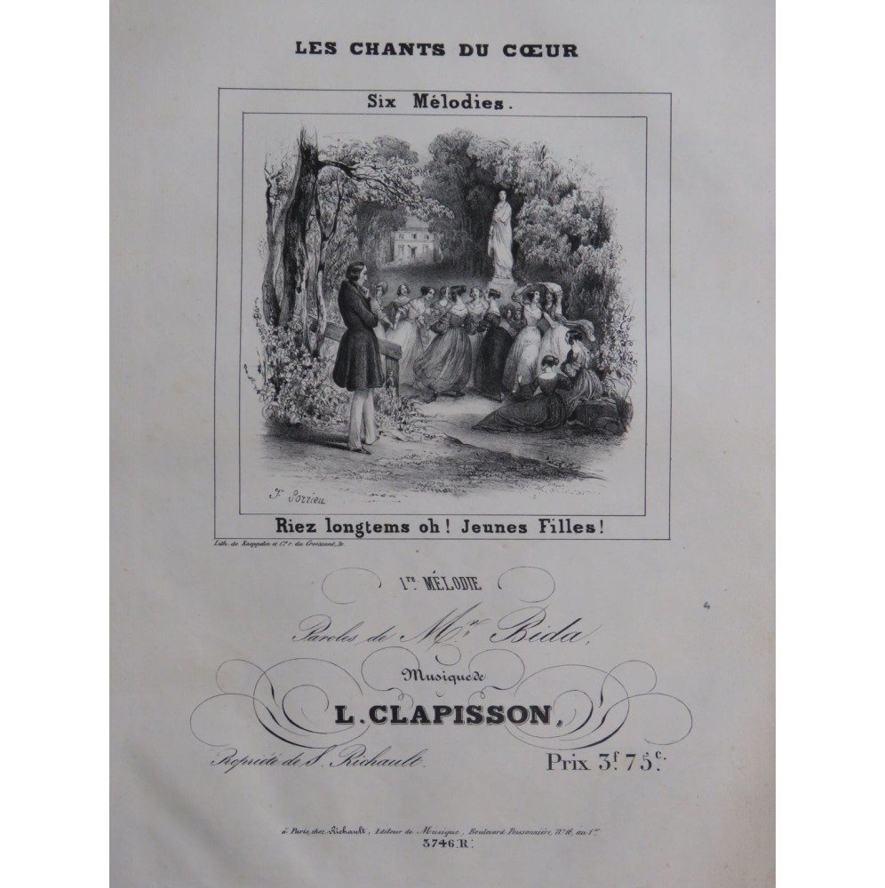 CLAPISSON Louis Riez longtemps ô jeune fille Chant Piano ca1840