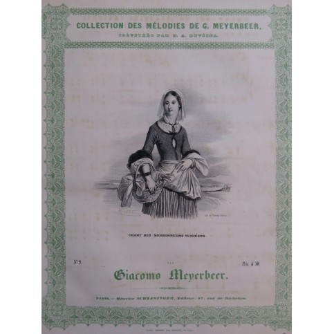 MEYERBEER G. Chant des Moissonneurs Vendéens Chant Piano ca1840