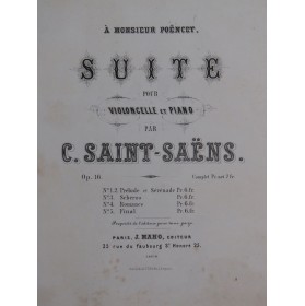 SAINT-SAËNS Camille Suite op 16 Piano Violoncelle 1866