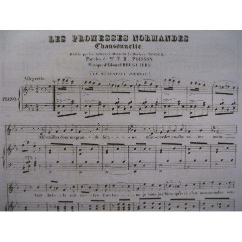 BRUGUIÈRE Edouard Les Promesses Chant Piano 1834