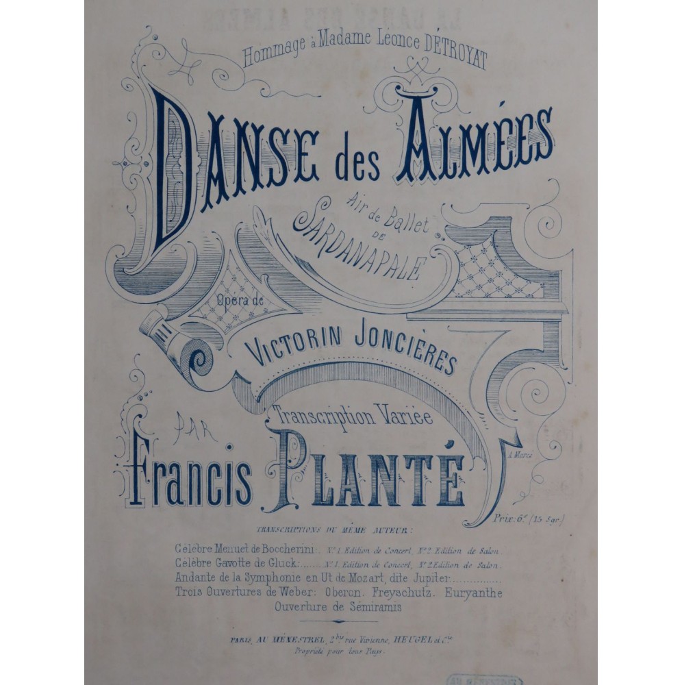 PLANTÉ Francis La Danse des Almées Transcription Piano 1873