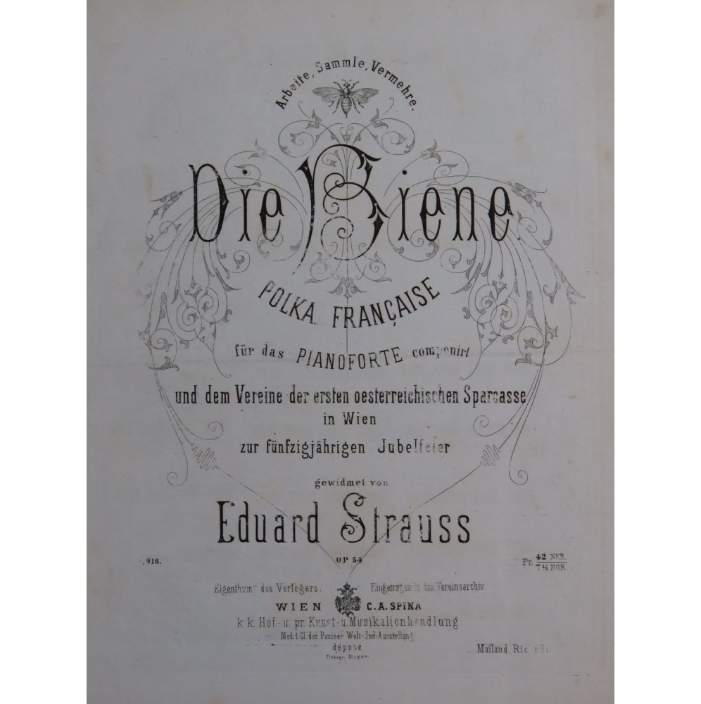 STRAUSS Eduard Die Biene Polka op 54 Piano 1870