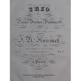 HUMMEL J. N. Trio op 65 Piano Violoncelle ca1820