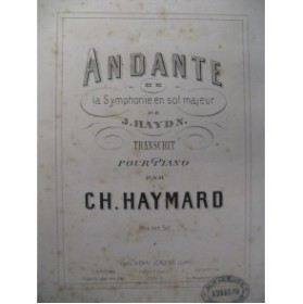 HAYDN Joseph Andante Symphonie en Sol Piano XIXe