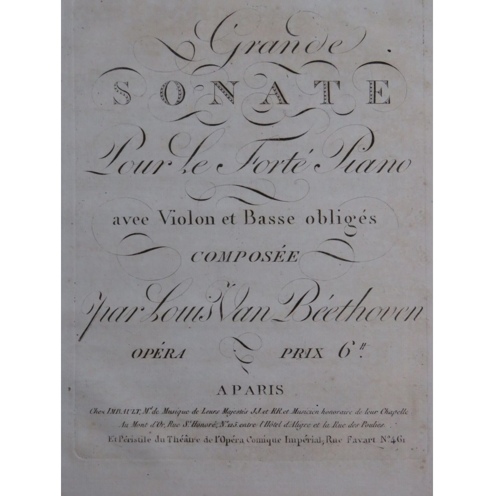 BEETHOVEN Grande Sonate op 63 Violon ca1807