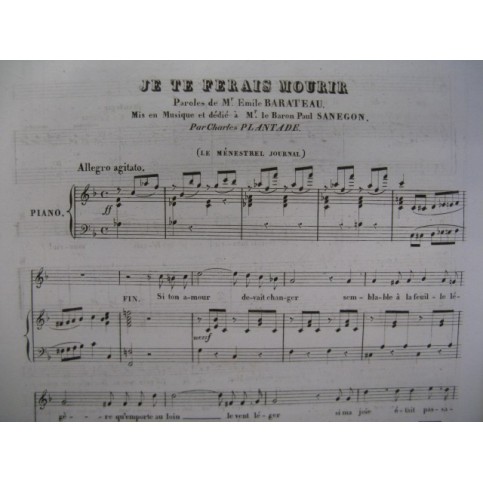 PLANTADE Charles Je te ferais Mourir Piano Chant 1834