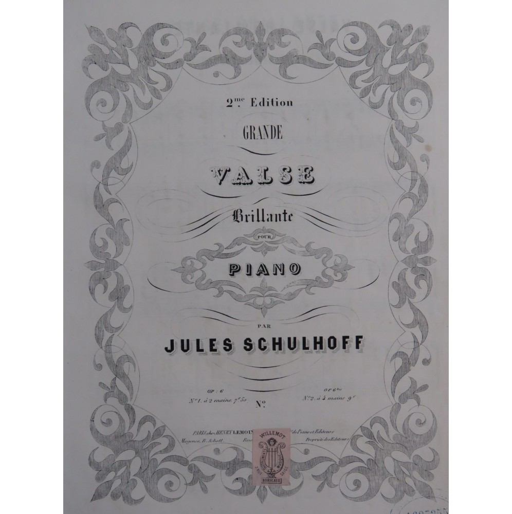 SCHULHOFF Jules Grande Valse Brillante op 6 bis Piano 4 mains ca1851