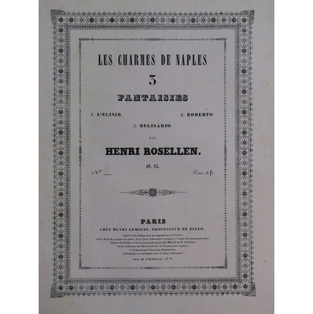 ROSELLEN Henri Fantaisie sur Belisario op 25 Piano ca1841