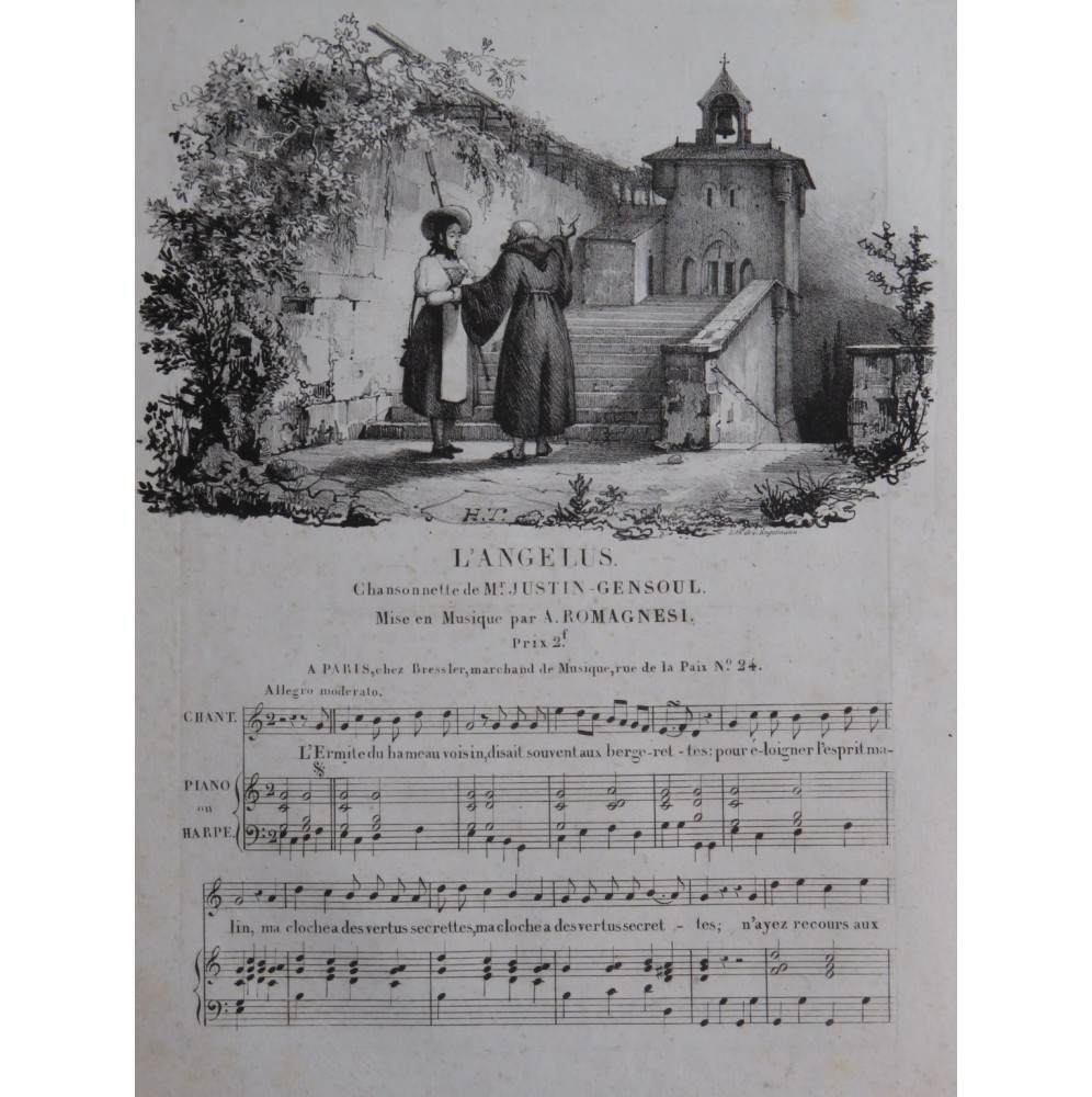 ROMAGNESI Antoine L'Angelus Chant Piano ca1830