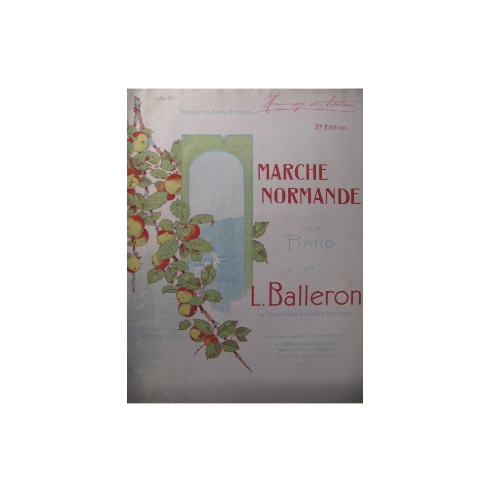 BALLERON L. Marche Normande Piano 1901