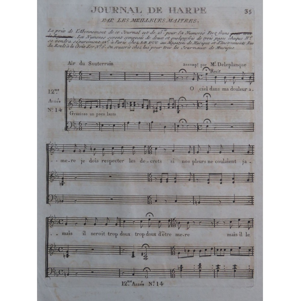 DELEPLANQUE Air du Souterrain Chant Harpe ca1790