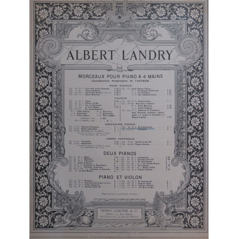 LANDRY Albert En Buissonnant Piano 4 mains 1906